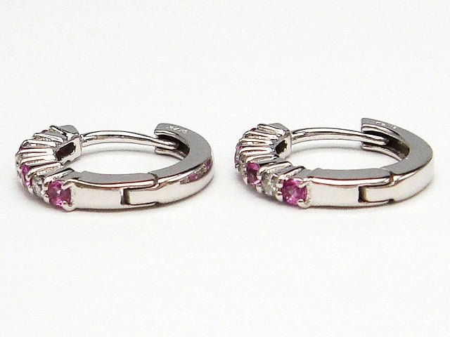 豪華!!14金ホワイトゴールド!!天然ダイヤモンド ピンクトパーズ ピアス★総重量2.2g・0.12ct★K14WG・0.06刻印有★ダイヤチェック・清掃済