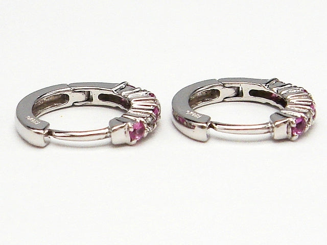 豪華!!14金ホワイトゴールド!!天然ダイヤモンド ピンクトパーズ ピアス★総重量2.2g・0.12ct★K14WG・0.06刻印有★ダイヤチェック・清掃済