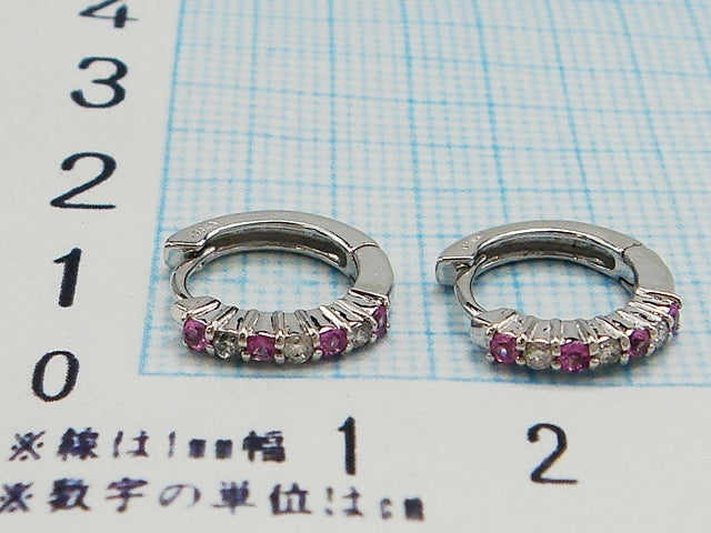 豪華!!14金ホワイトゴールド!!天然ダイヤモンド ピンクトパーズ ピアス★総重量2.2g・0.12ct★K14WG・0.06刻印有★ダイヤチェック・清掃済