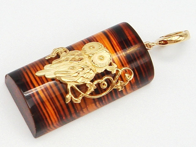 豪華!!大粒!!18金 琥珀・アンバー フクロウ付ペンダントトップ★総重量7.3g・サイズ約32×16mm★K18刻印有★サイズ表記有り★清掃済み