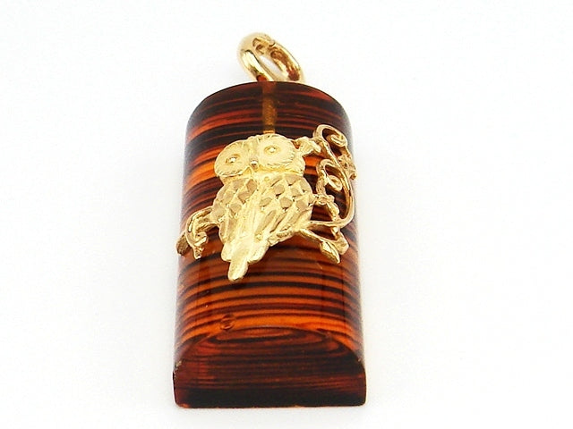 豪華!!大粒!!18金 琥珀・アンバー フクロウ付ペンダントトップ★総重量7.3g・サイズ約32×16mm★K18刻印有★サイズ表記有り★清掃済み
