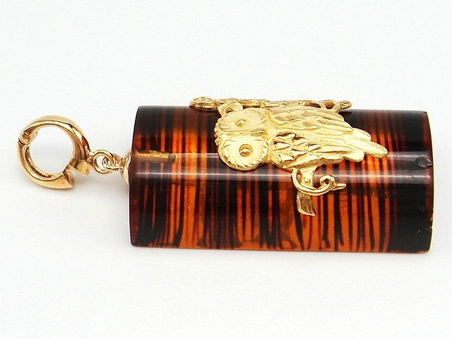 豪華!!大粒!!18金 琥珀・アンバー フクロウ付ペンダントトップ★総重量7.3g・サイズ約32×16mm★K18刻印有★サイズ表記有り★清掃済み