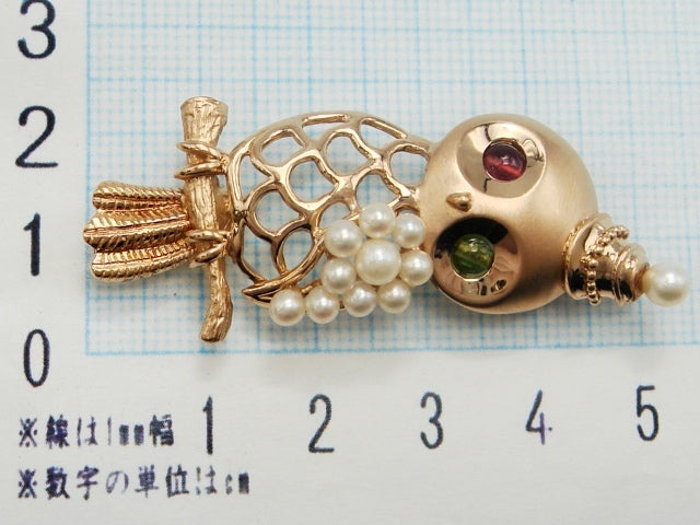 豪華!!18金☆真珠・カラーストーン フクロウペンダントトップ ブローチとしても!!★総重量9.8g☆K18・1.04ct刻印有★サイズ表記☆清掃済み
