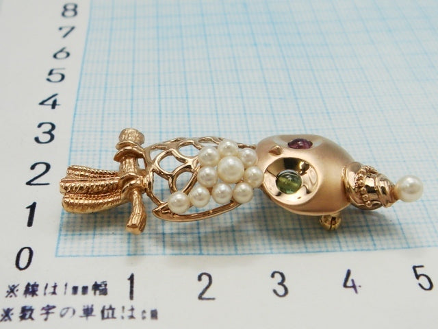 豪華!!18金☆真珠・カラーストーン フクロウペンダントトップ ブローチとしても!!★総重量9.8g☆K18・1.04ct刻印有★サイズ表記☆清掃済み