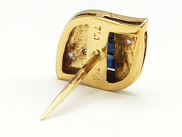 豪華!!18金★天然ダイヤモンド・サファイア★ピンブローチ・タイタック★留め具無し重量1.8g★750刻印有り★ダイヤチェック済み☆清掃済み