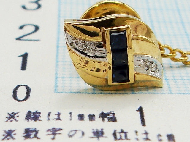 豪華!!18金★天然ダイヤモンド・サファイア★ピンブローチ・タイタック★留め具無し重量1.8g★750刻印有り★ダイヤチェック済み☆清掃済み